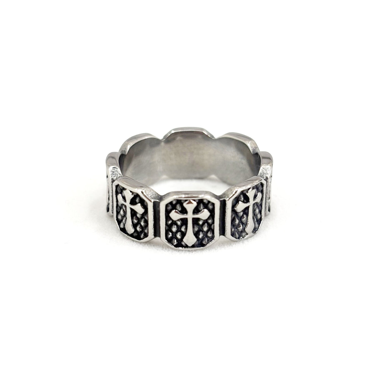 Bague Acier Inoxydable Blanc Croix