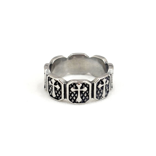 Bague Acier Inoxydable Blanc Croix