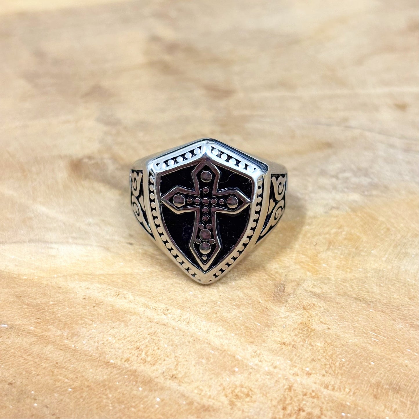 Bague Chevalière Acier Inoxydable Blason Croix