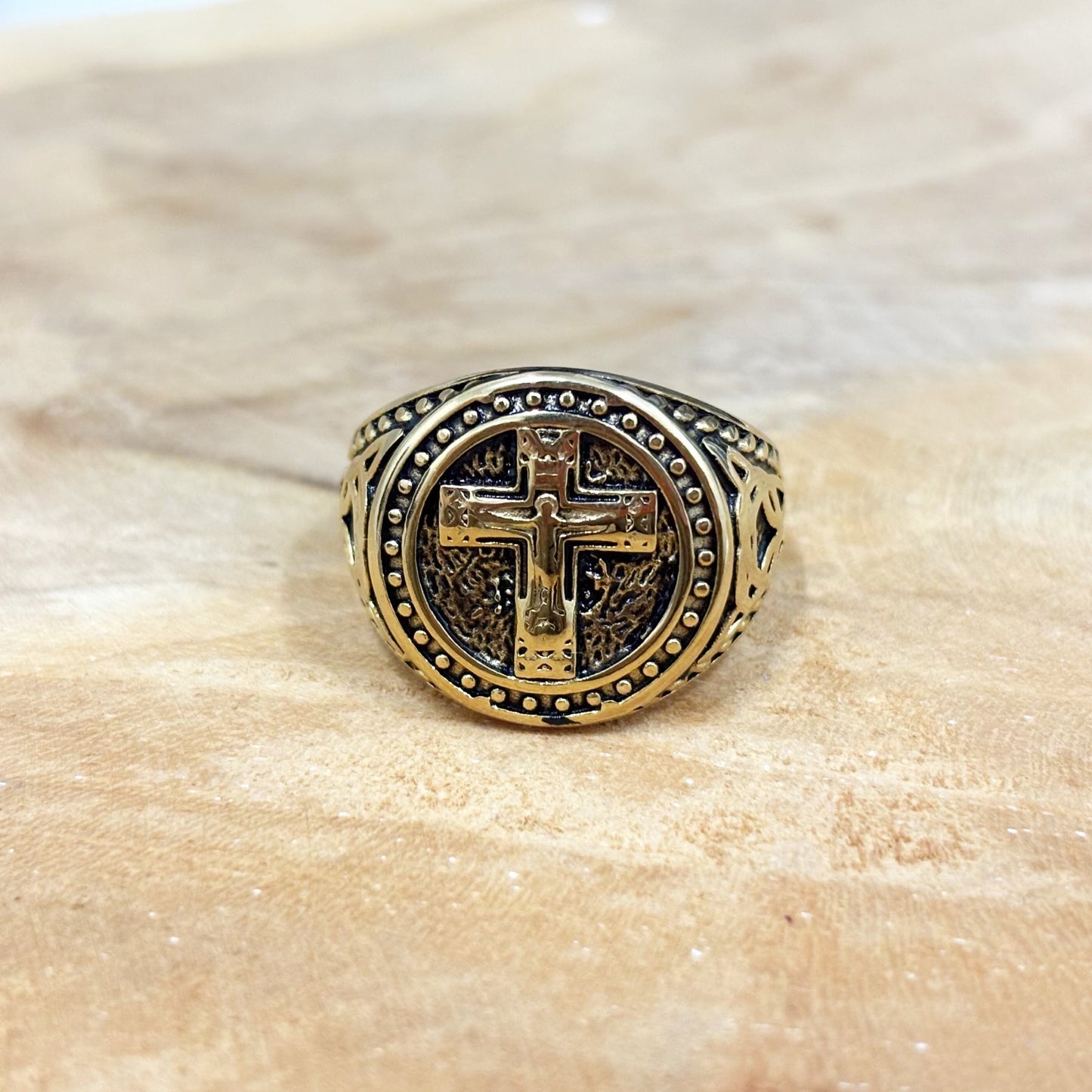 Bague Chevalière Acier Inoxydable Ronde Croix