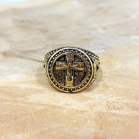Bague Chevalière Acier Inoxydable Ronde Croix