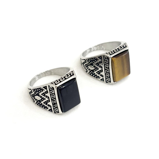 Bague Chevalière Acier Inoxydable Blanc Pierre Naturelle