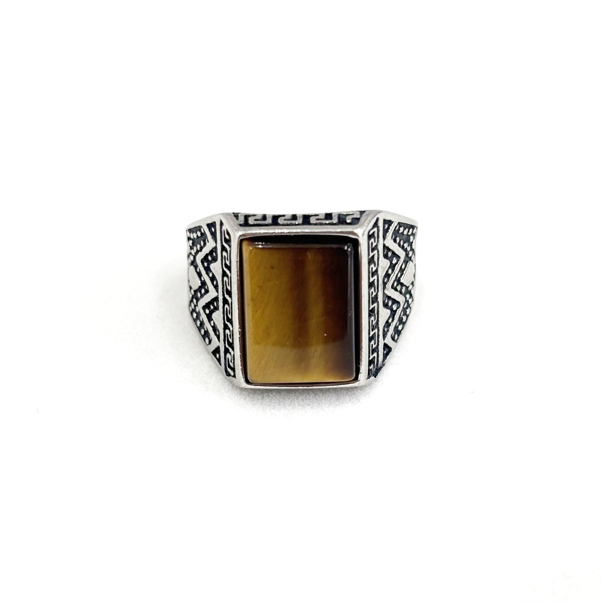 Bague Chevalière Acier Inoxydable Blanc Pierre Naturelle