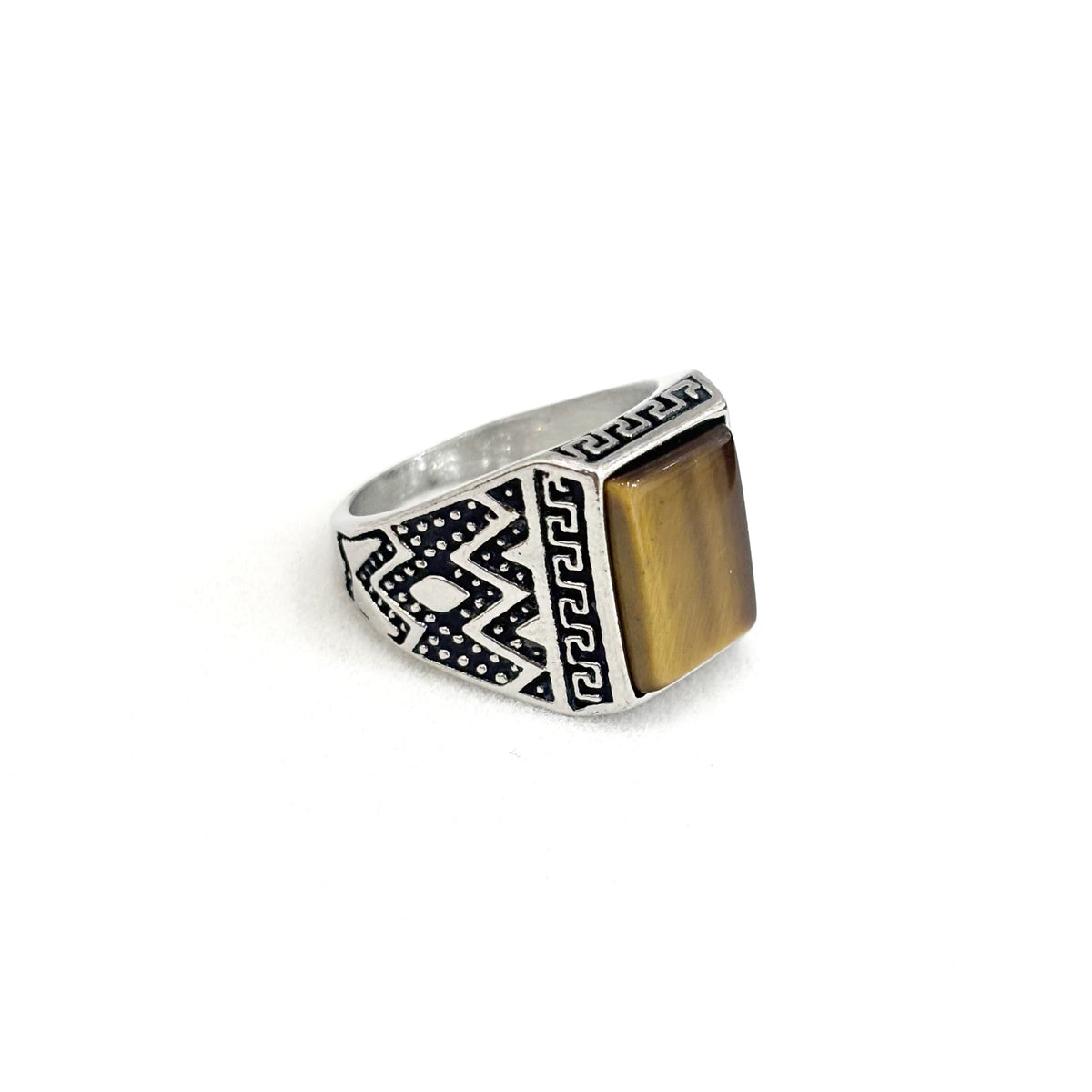Bague Chevalière Acier Inoxydable Blanc Pierre Naturelle