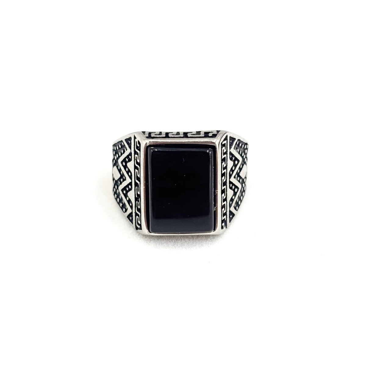 Bague Chevalière Acier Inoxydable Blanc Pierre Naturelle