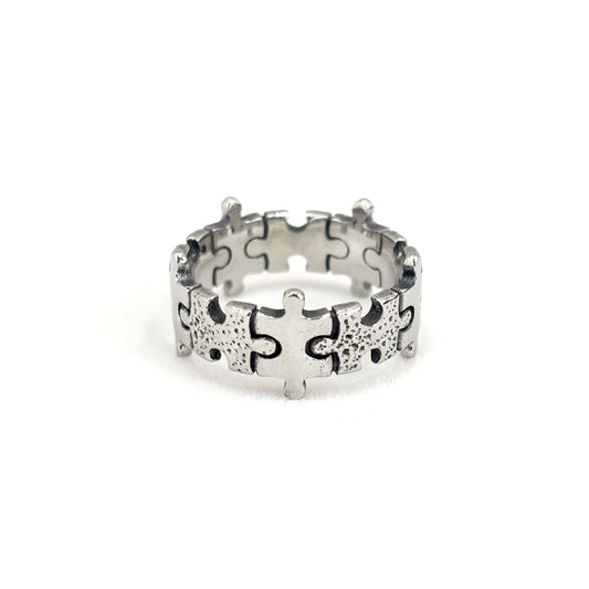Bague Acier Inoxydable Blanc Puzzle