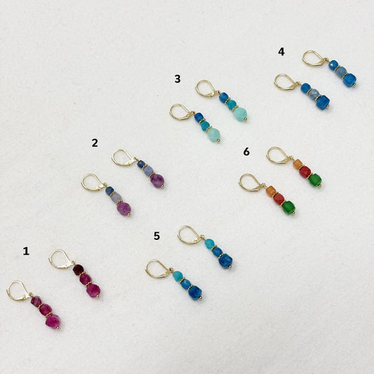 Boucles D'Oreilles Pierre Naturelle Acier Inoxydable Doré