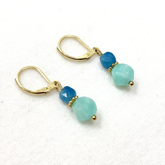 Boucles D'Oreilles Pierre Naturelle Acier Inoxydable Doré