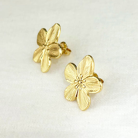 Boucles D'Oreilles Acier Inoxydable Doré Fleur De Cerisier