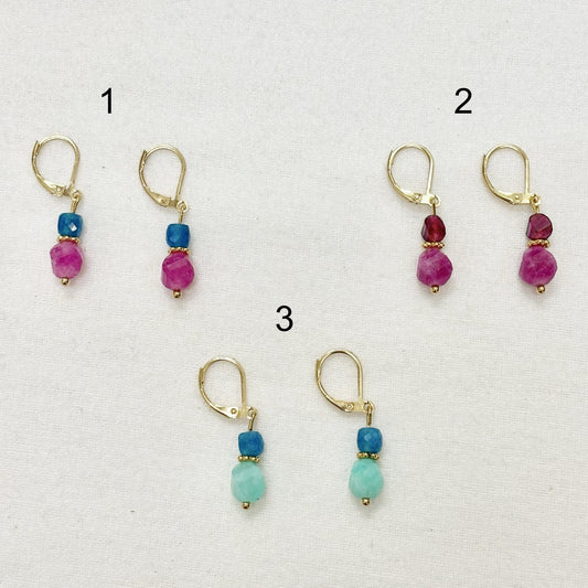 Boucles D'Oreilles Pierre Naturelle Acier Inoxydable Doré