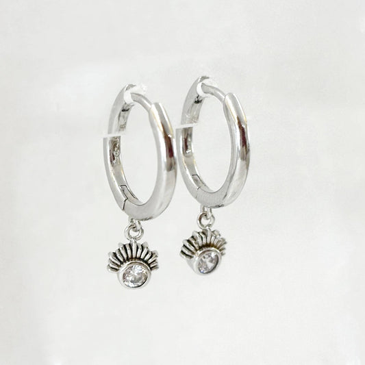 Boucles D'Oreilles Argent 925 1.83G Créoles Strass Pendent