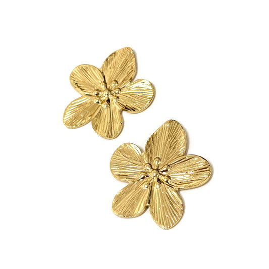 Boucles D'Oreilles Acier Inoxydable Doré Fleur De Cerisier