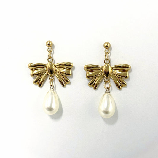 Boucles d'Oreilles Acier Inoxydable Doré Nœud Papillon