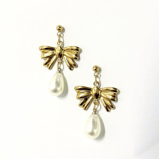 Boucles d'Oreilles Acier Inoxydable Doré Nœud Papillon