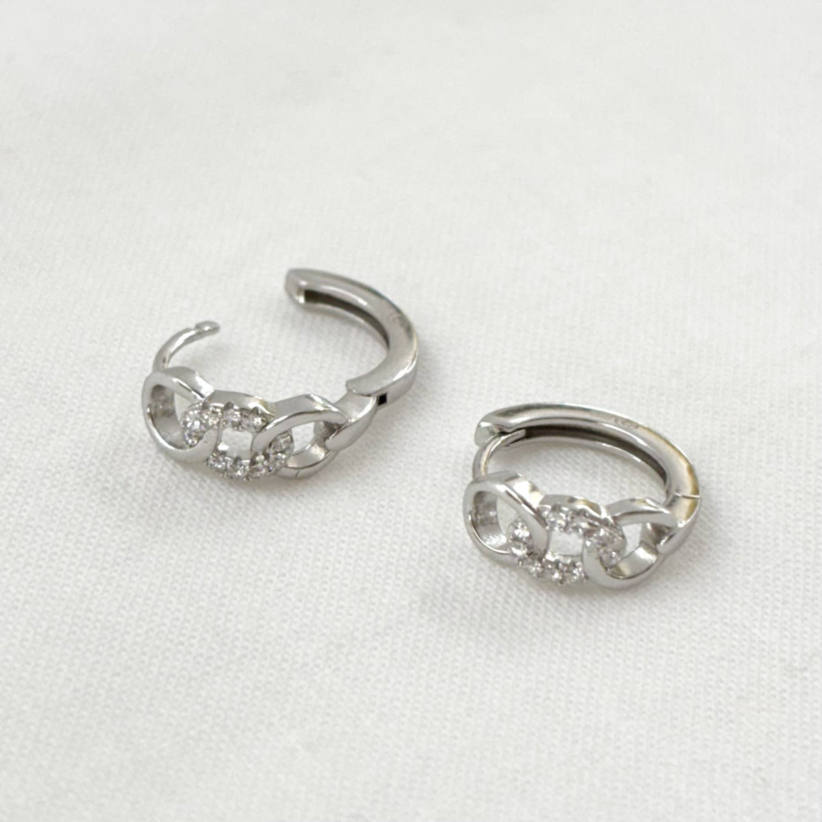 Boucles D'Oreilles Argent 925 2,26G Créoles Chaine Strass