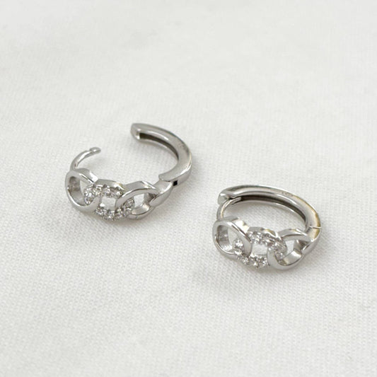 Boucles D'Oreilles Argent 925 2,26G Créoles Chaine Strass