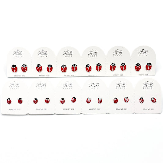 Boucles D'oreilles Argent 925 et Émail Coccinelle - Lot De 6 Paires