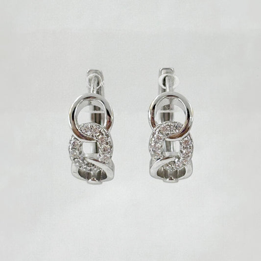 Boucles D'Oreilles Argent 925 2,26G Créoles Chaine Strass