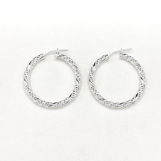Boucles D'oreilles Créoles Argent 925 Torsadées & Perlées