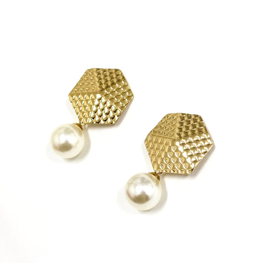 Boucles D'Oreilles Acier Inoxydable Doré Hexagone