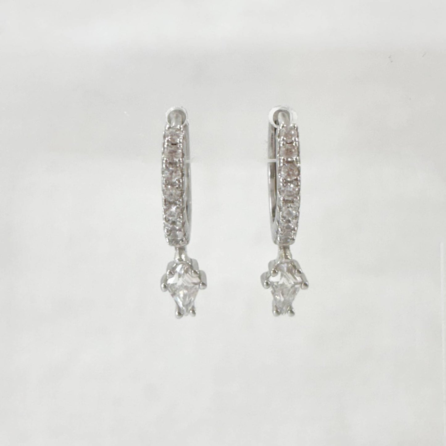 Boucles D'Oreilles Argent 925 1.88G Créoles Strass Pendent