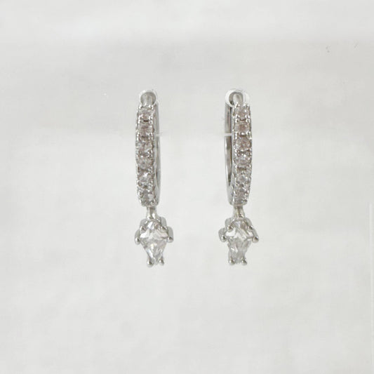 Boucles D'Oreilles Argent 925 1.88G Créoles Strass Pendent
