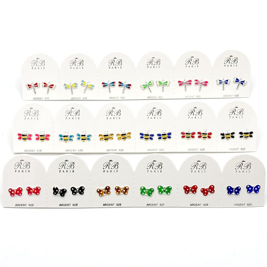 Boucles D'oreilles Argent 925 et Émail Insectes - Lot De 6 Paires