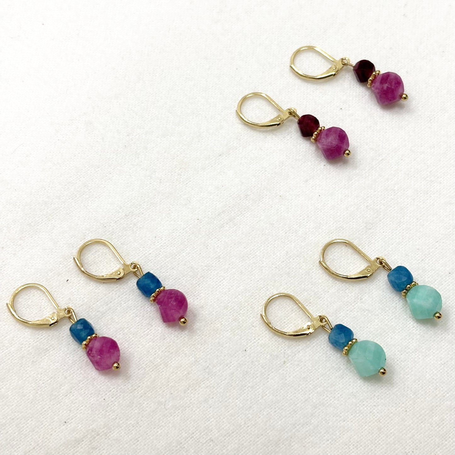 Boucles D'Oreilles Pierre Naturelle Acier Inoxydable Doré