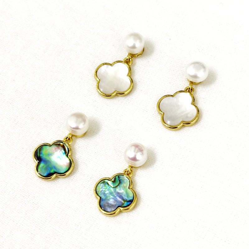 Boucles D'Oreilles Nacre Abalone Trèfle