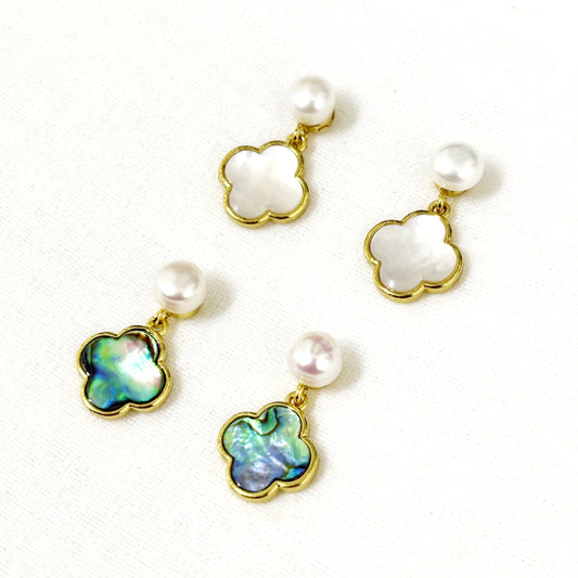 Boucles D'Oreilles Nacre Abalone Trèfle