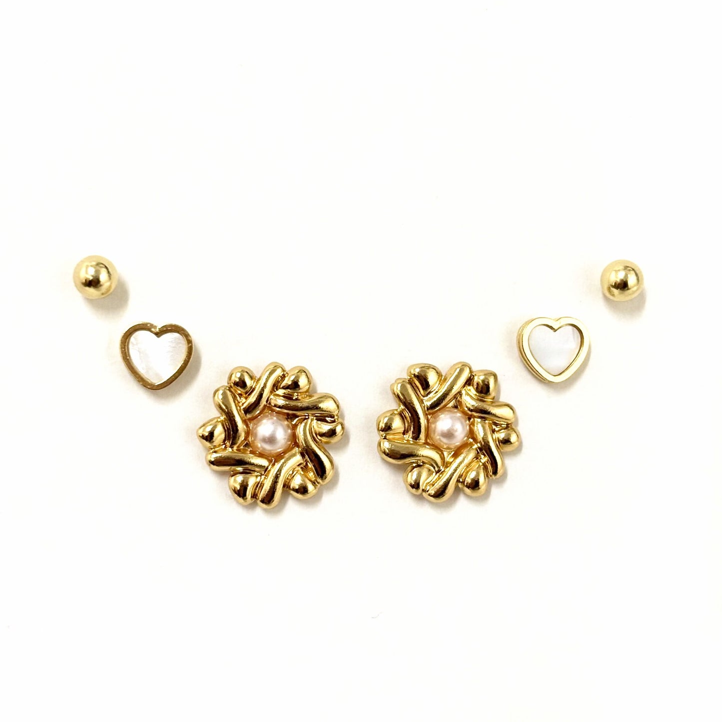 Trio Boucles D'Oreilles Acier Inoxydable Doré
