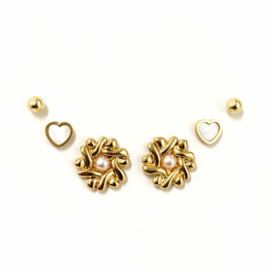 Trio Boucles D'Oreilles Acier Inoxydable Doré