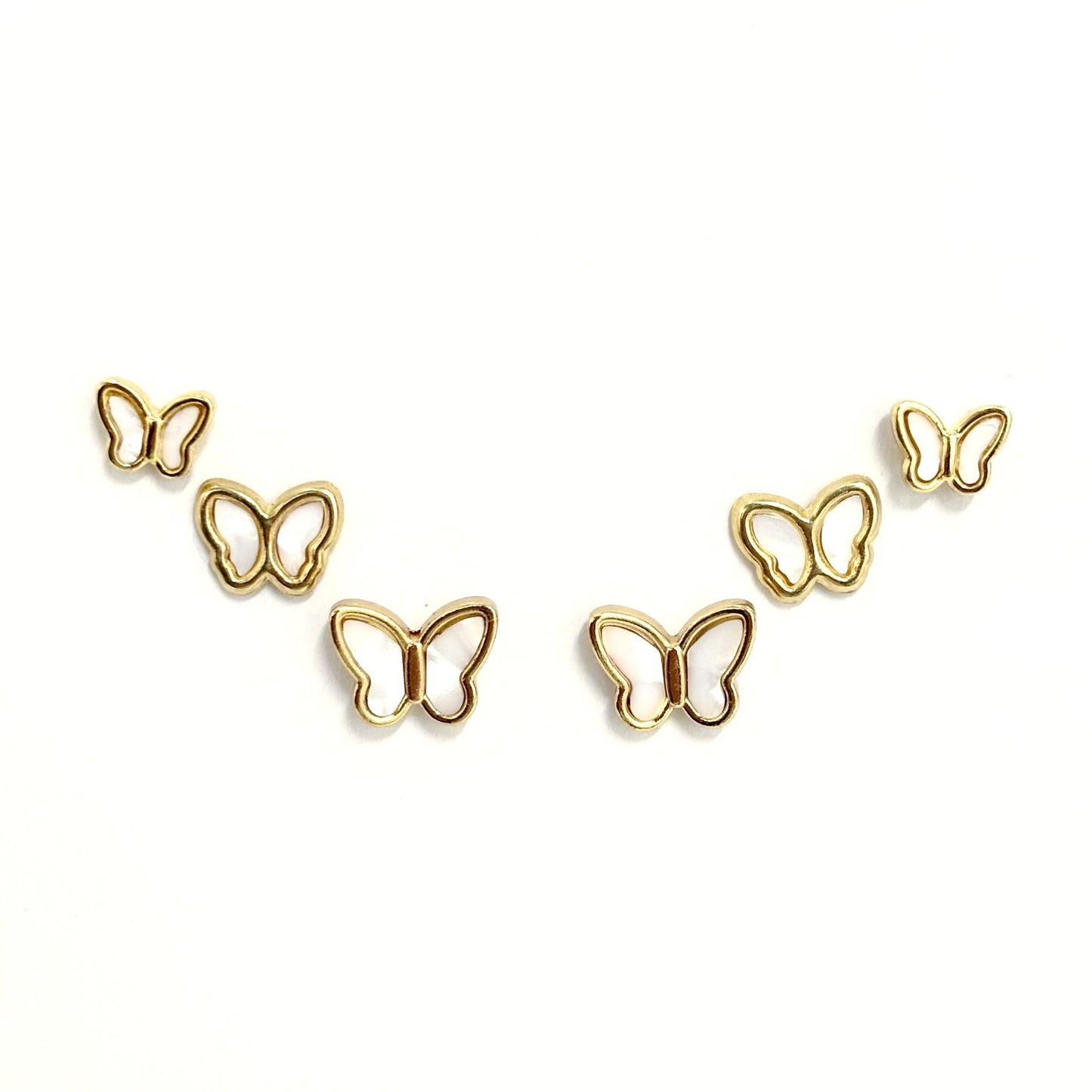 Trio Boucles D'Oreilles Acier Inoxydable Nacre Papillon