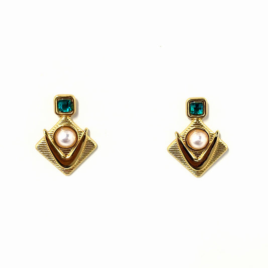 Boucles D'oreilles Acier Inoxydable Doré Strass Perle