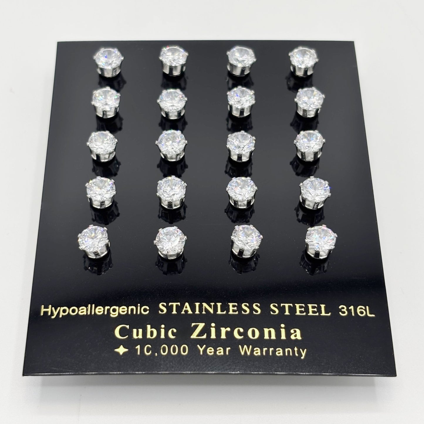 Boucles D'Oreilles Zirconium Acier Inoxydable Blanc Par 10 Paires