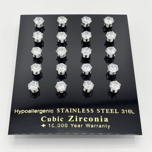 Boucles D'Oreilles Zirconium Acier Inoxydable Blanc Par 10 Paires