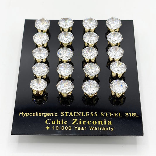 Boucles D'Oreilles Zirconium Acier Inoxydable Doré Par 10 Paires