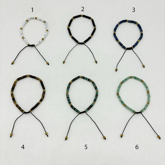 Bracelet Homme En Pierre Naturelle Et En Acier Inoxydable Doré Avec Cordon