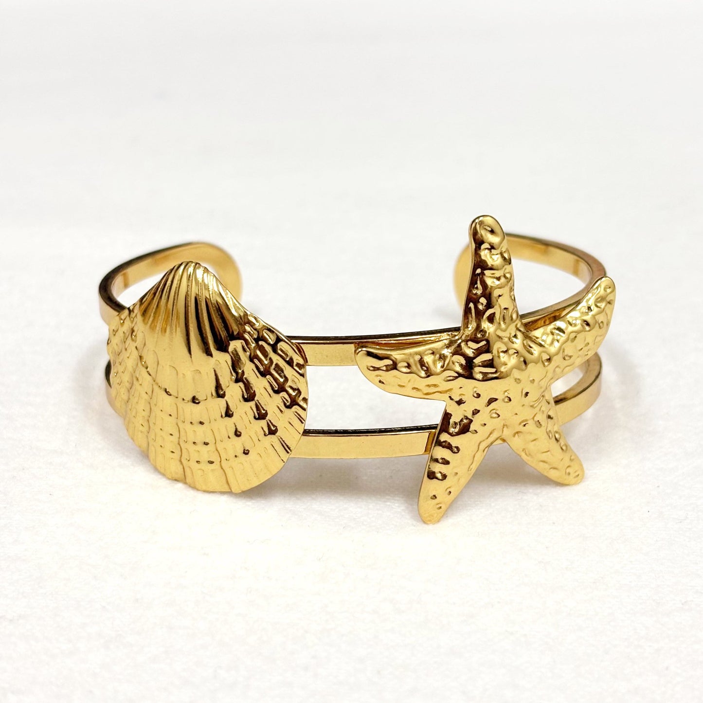 Bracelet Jonc Acier Inoxydable Doré Coquillage Étoile De Mer