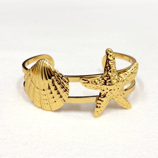 Bracelet Jonc Acier Inoxydable Doré Coquillage Étoile De Mer