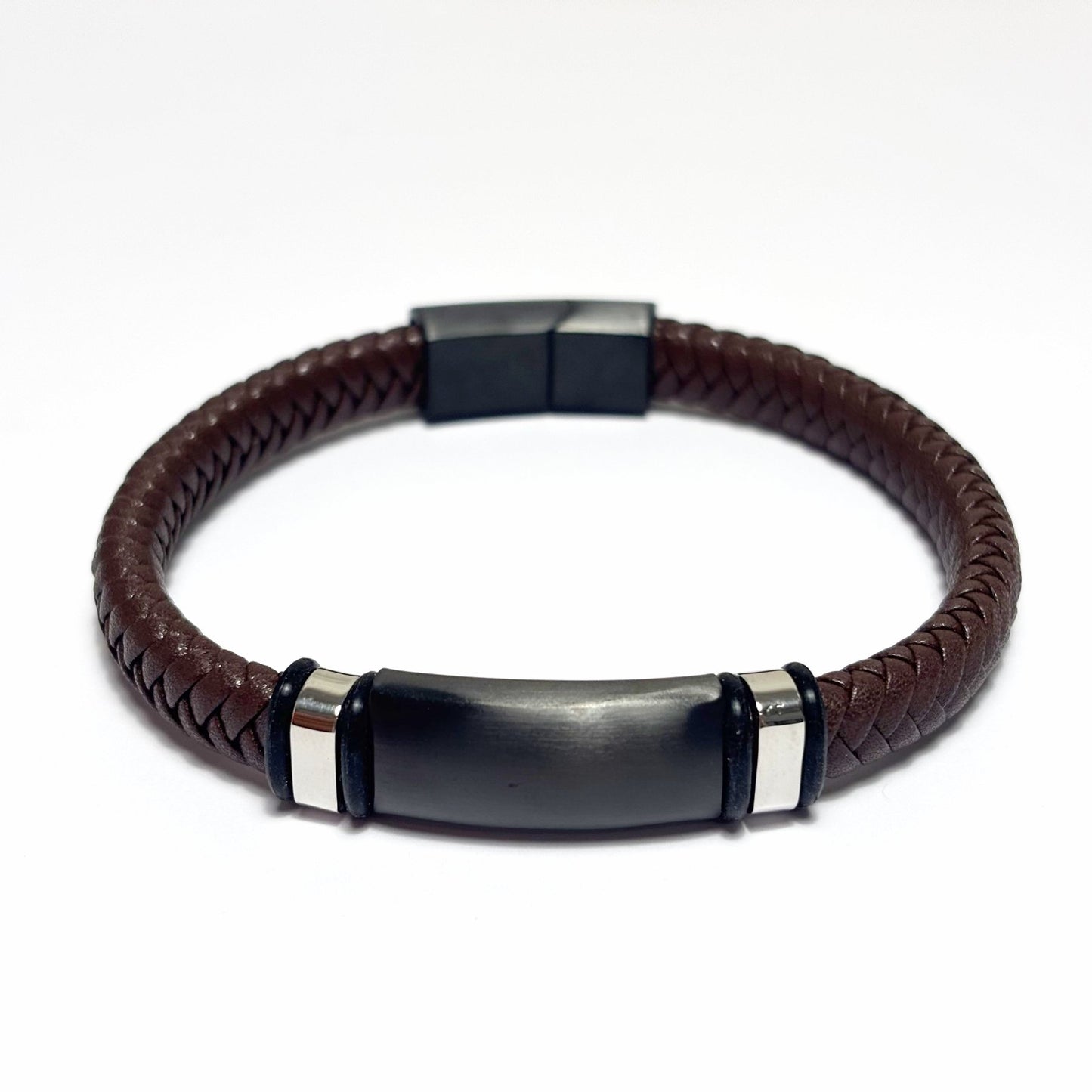 Bracelet Homme Cuir Acier Inoxydable