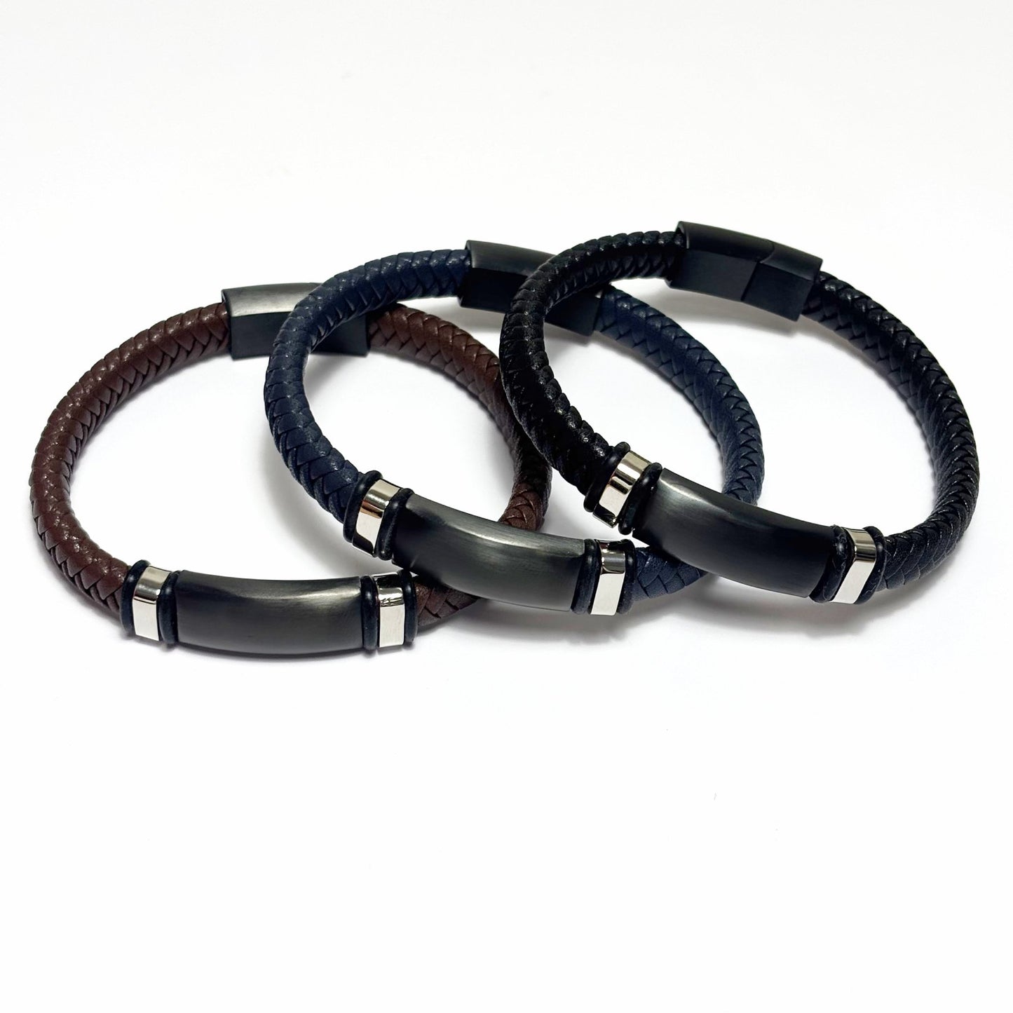 Bracelet Homme Cuir Acier Inoxydable