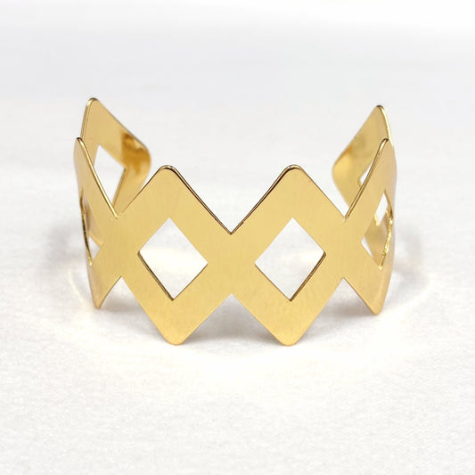 Bracelet Jonc Acier Inoxydable Doré Losange