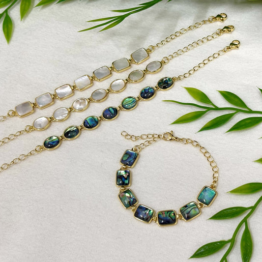 Bracelet Nacre Abalone Argent 925 Massif Doré