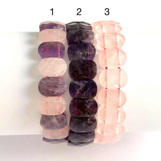 Bracelet Pierre Naturelle Améthyste Quartz Rose Elastique