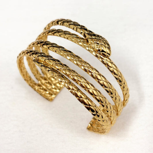 Bracelet Jonc Acier Inoxydable Doré Serpent