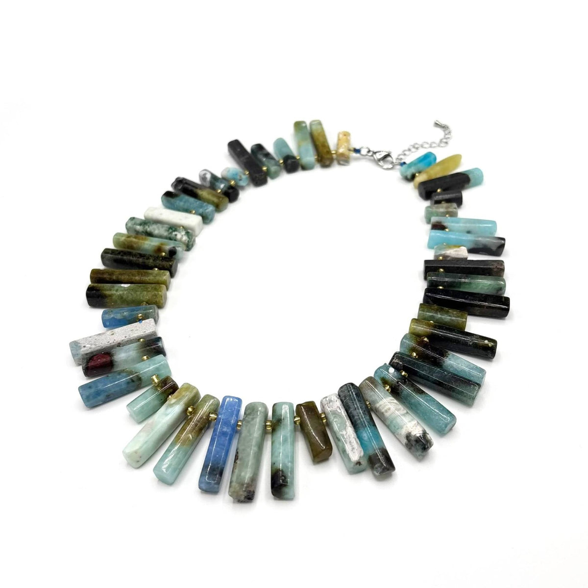 Collier Pierre Naturelle Amazonite Bâtonnets Irréguliers Acier Inoxydable
