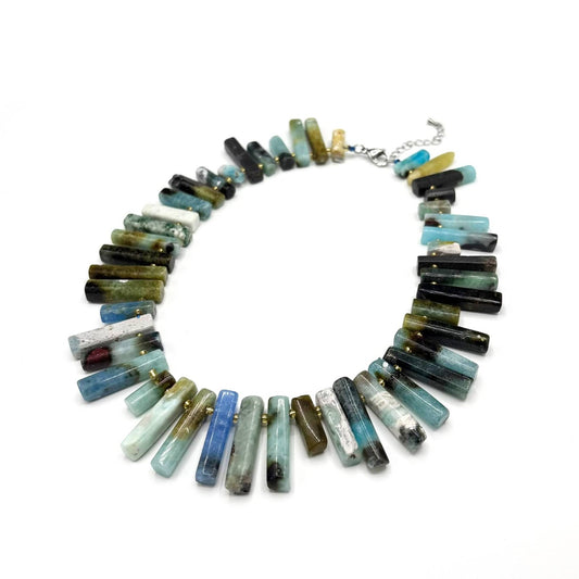 Collier Pierre Naturelle Amazonite Bâtonnets Irréguliers Acier Inoxydable