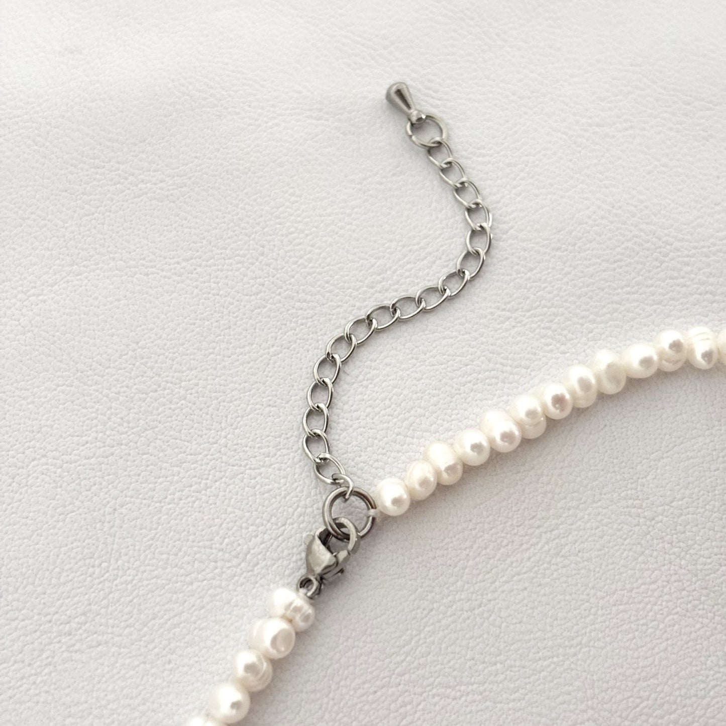 Collier Perle D'Eau Douce Acier Ovale Baroque Inoxydable Argenté