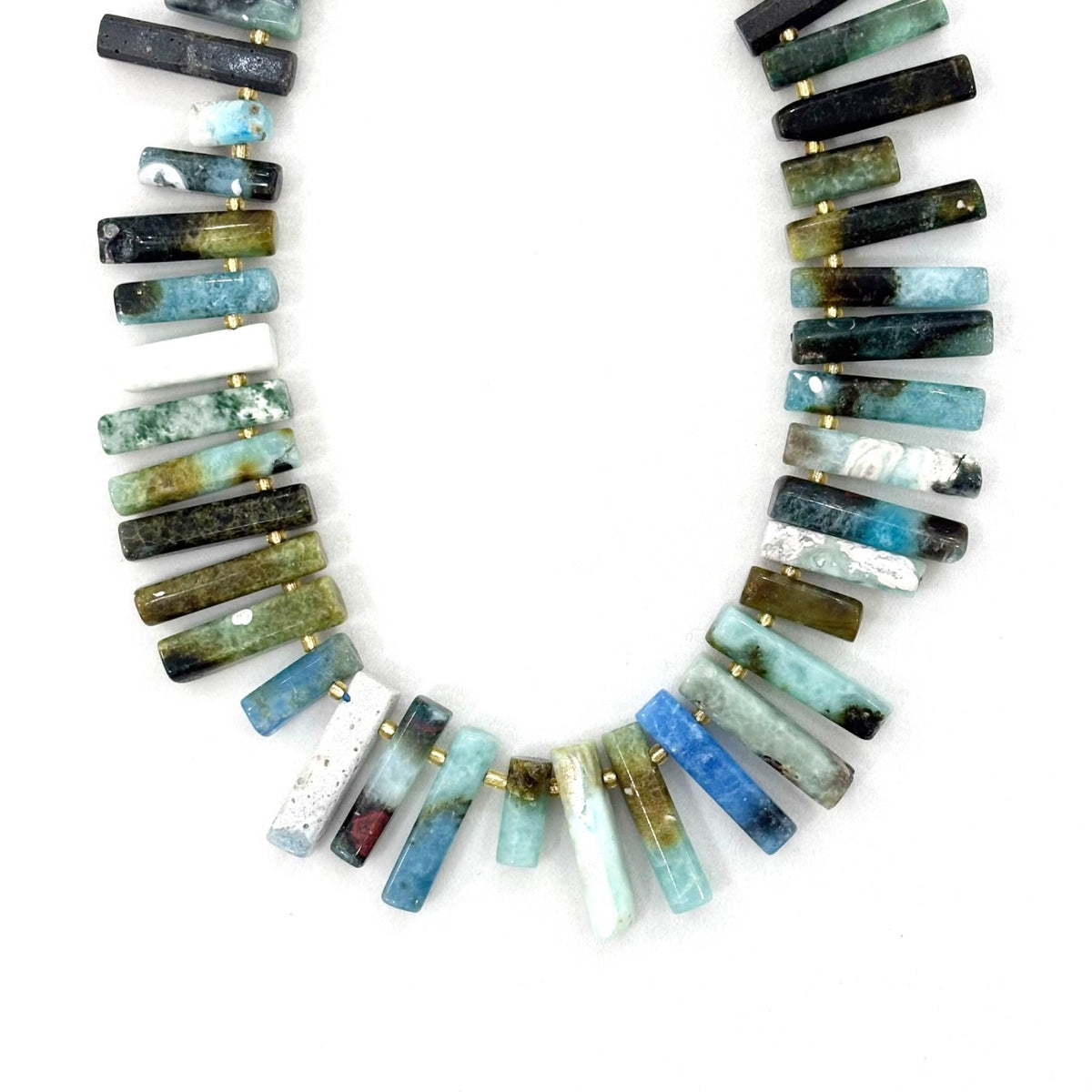 Collier Pierre Naturelle Amazonite Bâtonnets Irréguliers Acier Inoxydable